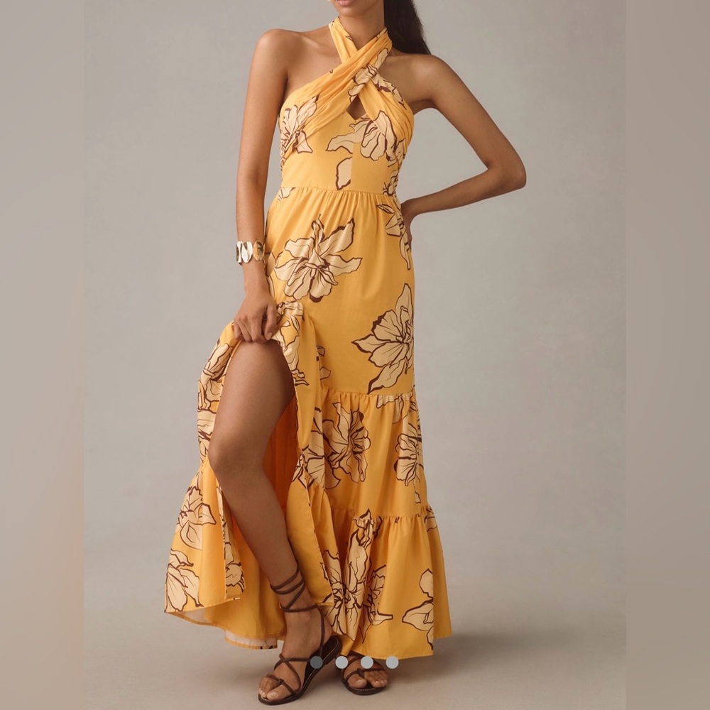 Anthropologie Hutch Floral Halter Maxi Dress Color Maize Size 8 NWT Resort wear